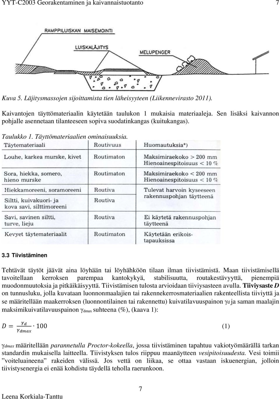 3 Tiivistäminen Tehtävät täytöt jäävät aina löyhään tai löyhähköön tilaan ilman tiivistämistä.