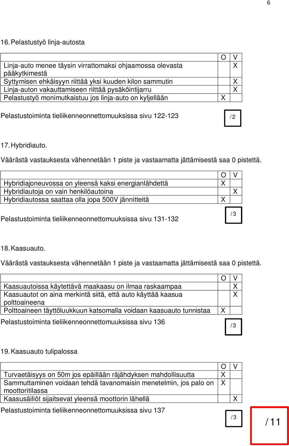 Väärästä vastauksesta vähennetään 1 piste ja vastaamatta jättämisestä saa 0 pistettä.