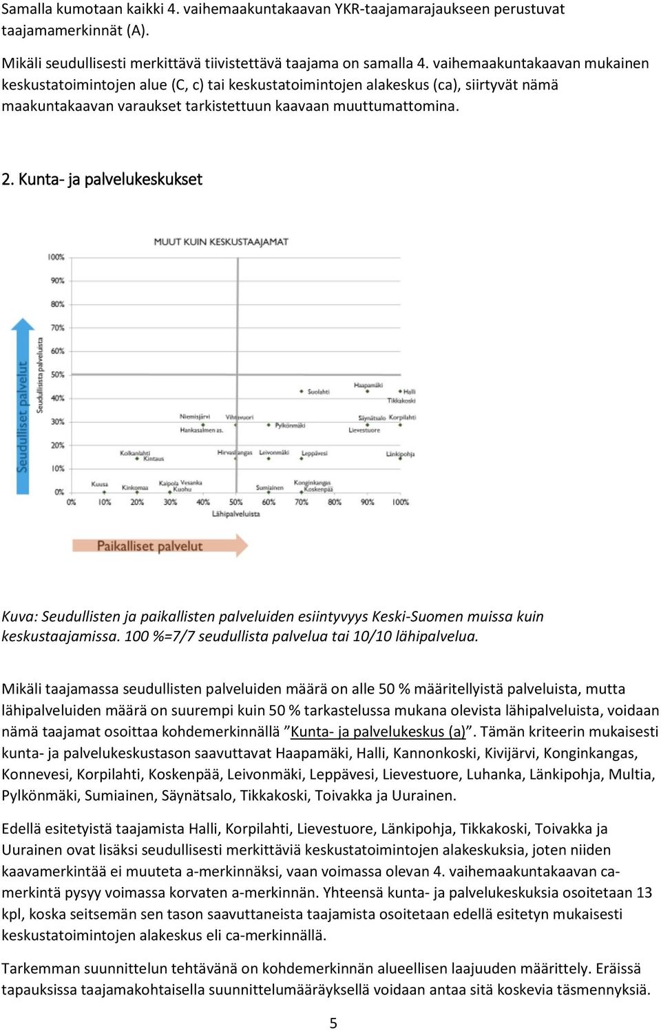 Kunta- ja palvelukeskukset Kuva: Seudullisten ja paikallisten palveluiden esiintyvyys Keski-Suomen muissa kuin keskustaajamissa. 100 %=7/7 seudullista palvelua tai 10/10 lähipalvelua.