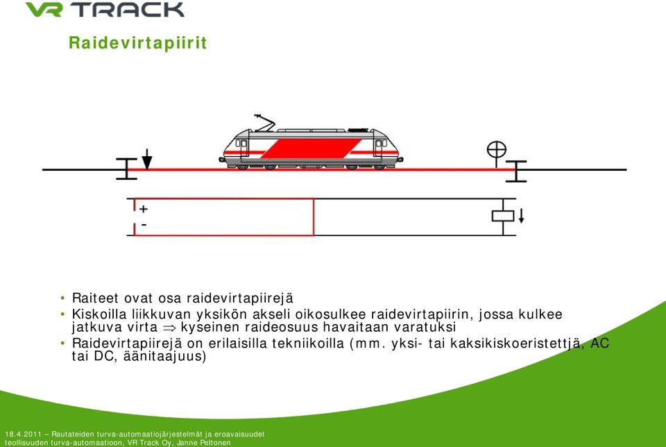 kyseinen raideosuus havaitaan varatuksi Raidevirtapiirejä on erilaisilla