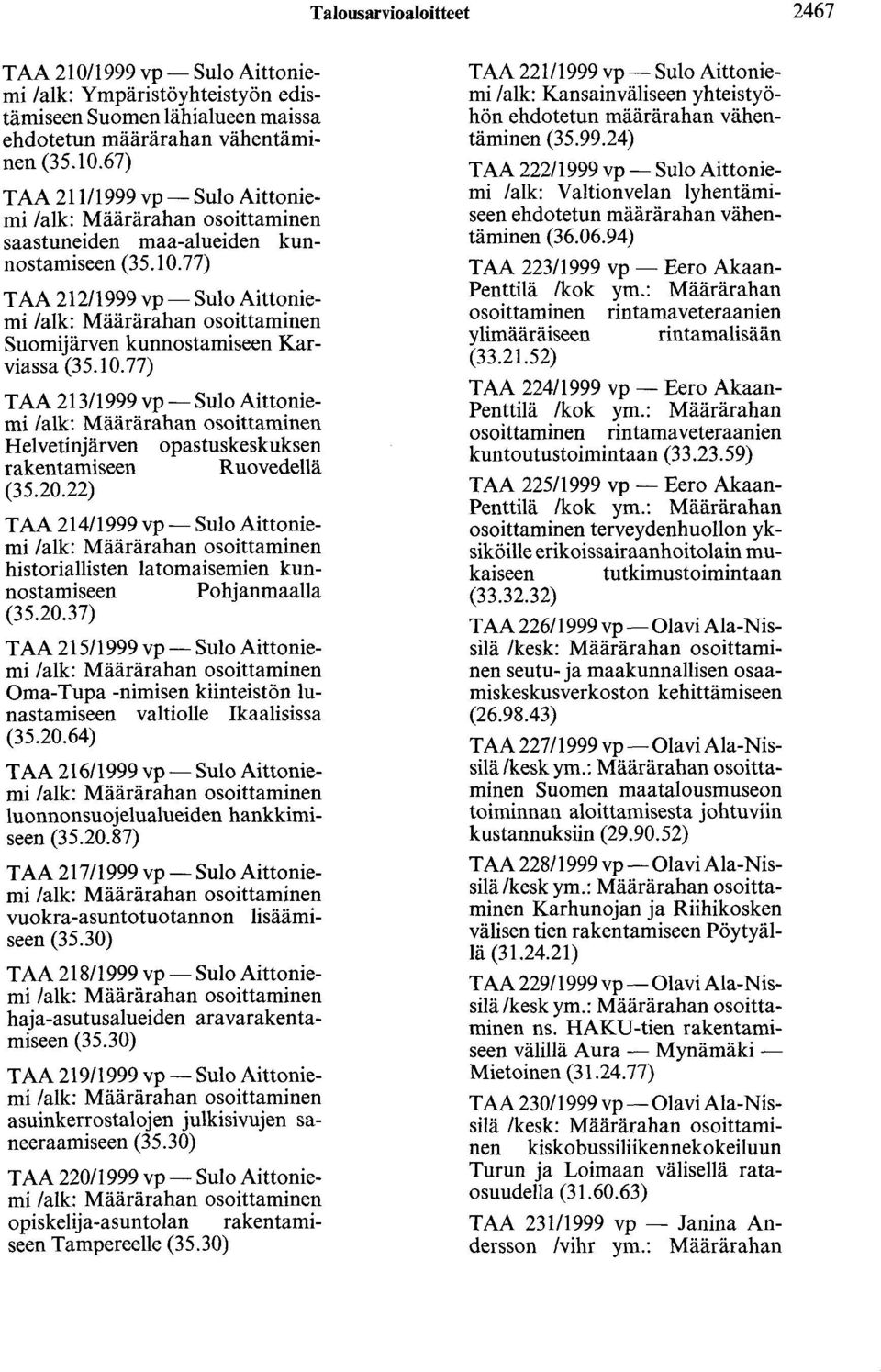 22) T AA 214/1999 vp- Sulo Aittoniemi historiallisten latomaisemien kunnostamiseen Pohjanmaalla (35.20.