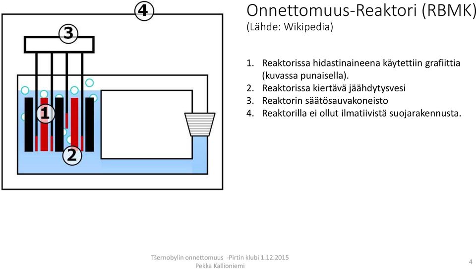 punaisella). 2. Reaktorissa kiertävä jäähdytysvesi 3.