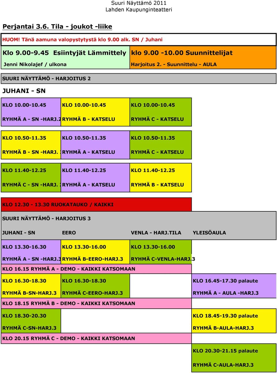 35 KLO 10.50-11.35 KLO 10.50-11.35 RYHMÄ B - SN -HARJ. 2RYHMÄ A - KATSELU RYHMÄ C - KATSELU KLO 11.40-12.25 KLO 11.40-12.25 KLO 11.40-12.25 RYHMÄ C - SN -HARJ.