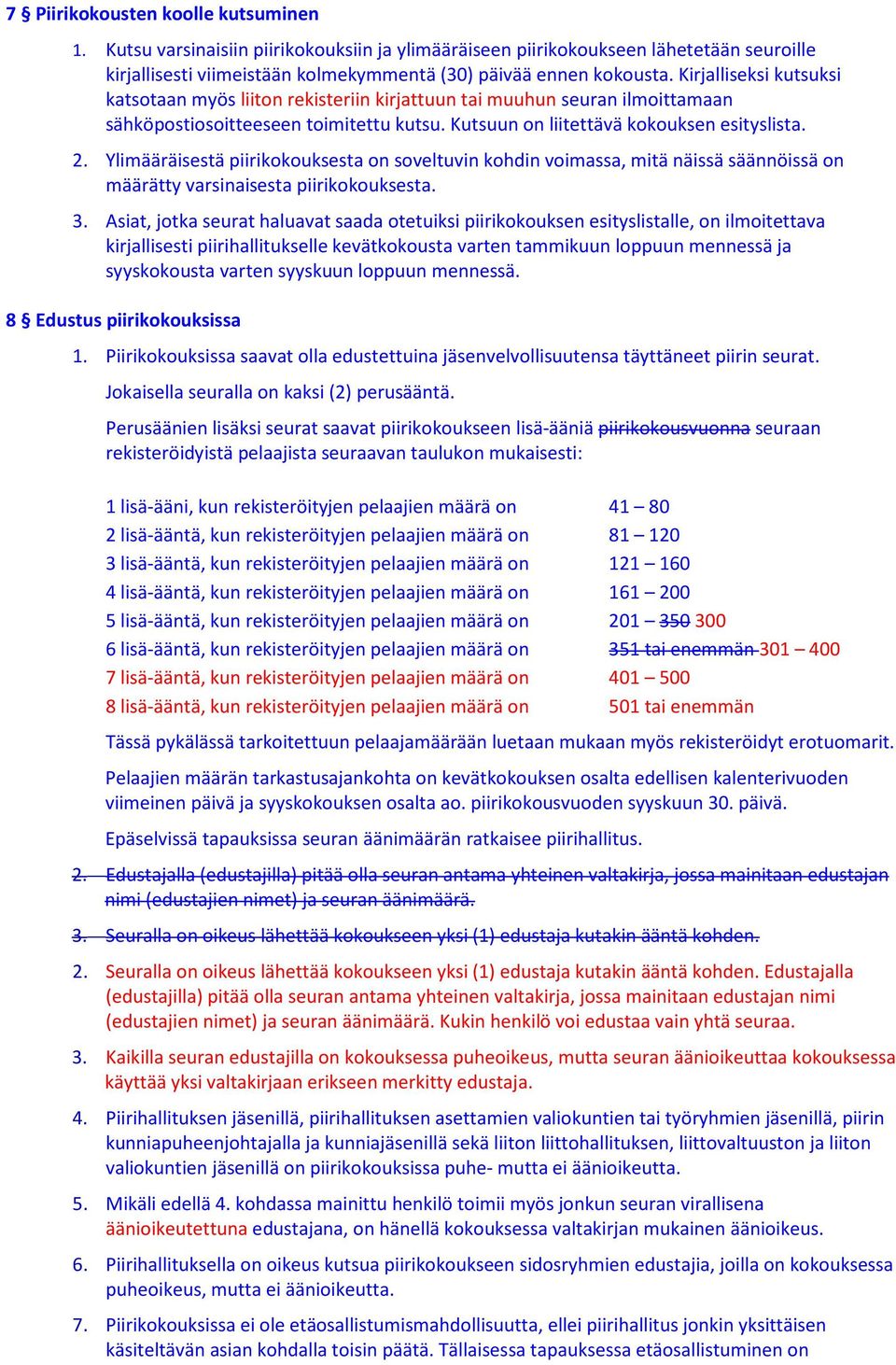 Ylimääräisestä piirikokouksesta on soveltuvin kohdin voimassa, mitä näissä säännöissä on määrätty varsinaisesta piirikokouksesta. 3.