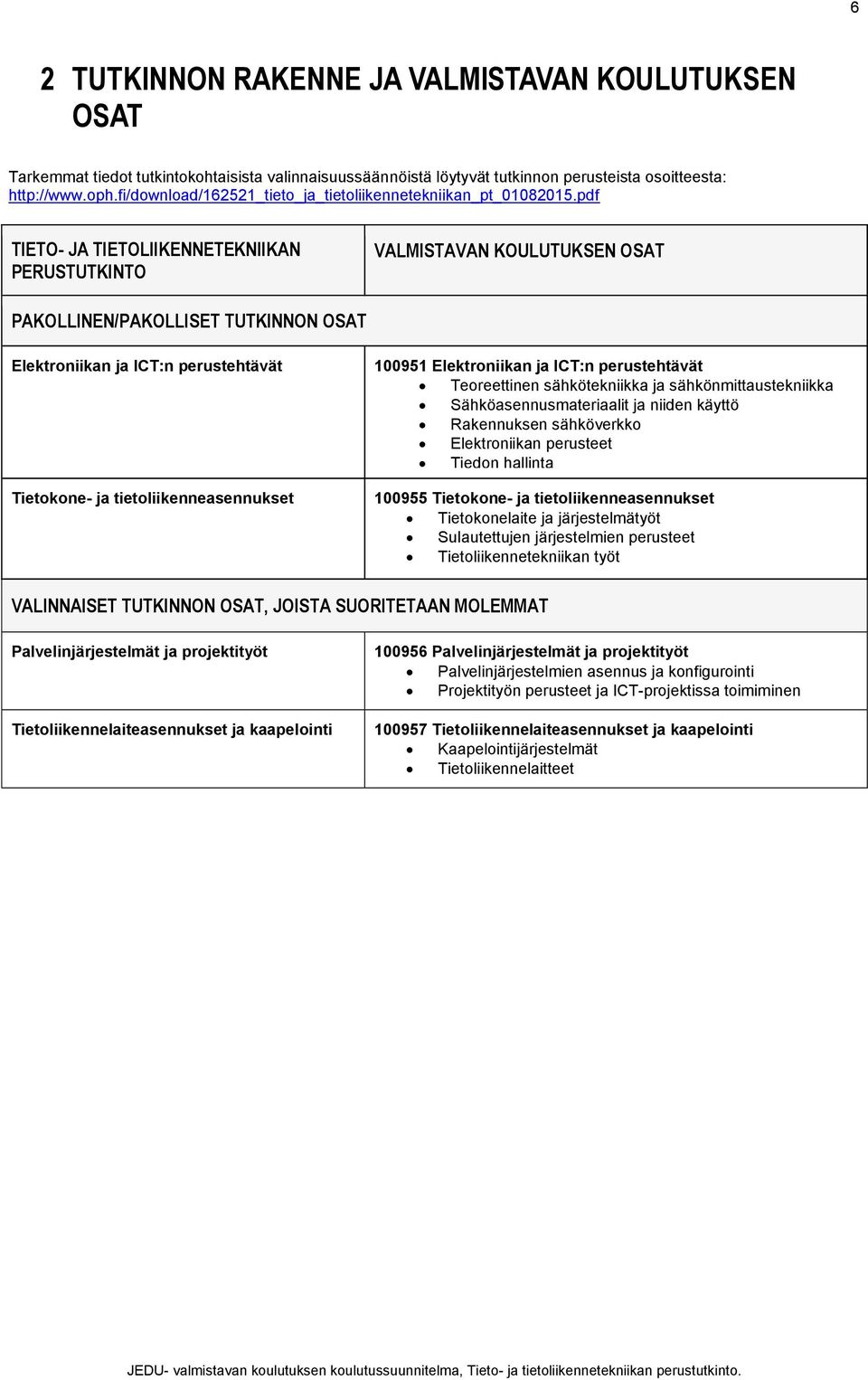 pdf TIETO- JA TIETOLIIKENNETEKNIIKAN PERUSTUTKINTO VALMISTAVAN KOULUTUKSEN OSAT PAKOLLINEN/PAKOLLISET TUTKINNON OSAT Elektroniikan ja ICT:n perustehtävät Tietokone- ja tietoliikenneasennukset 100951