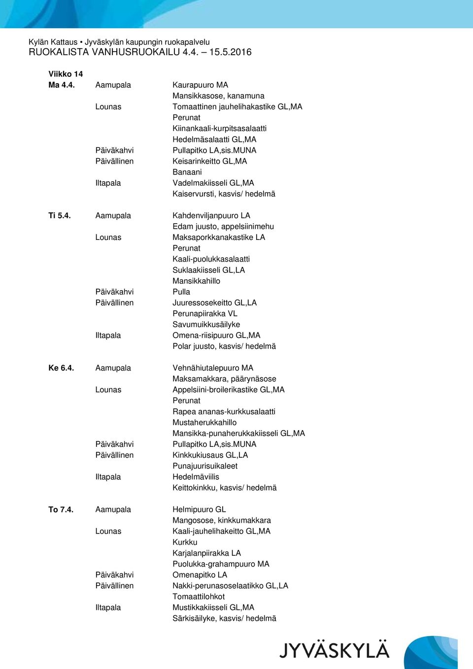 GL,MA Kaiservursti, kasvis/ hedelmä Ti 5.4.