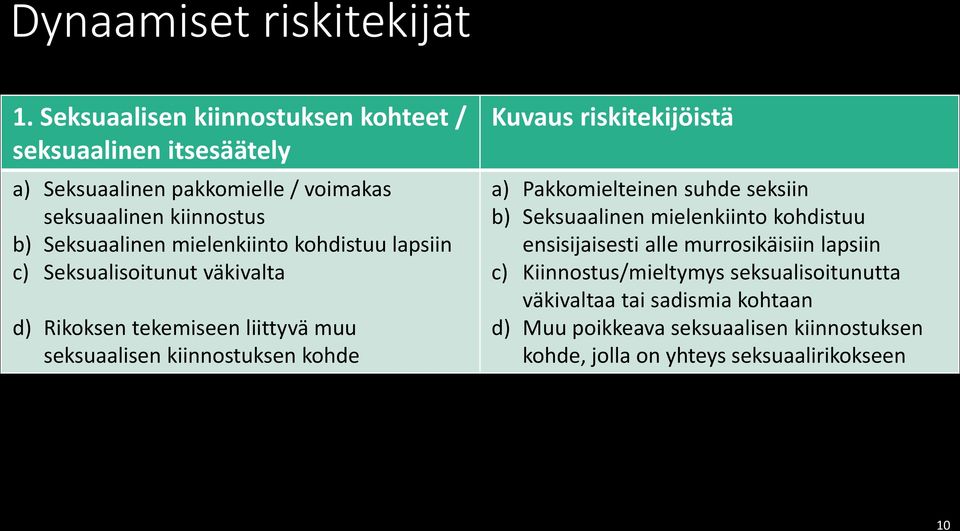 mielenkiinto kohdistuu lapsiin c) Seksualisoitunut väkivalta d) Rikoksen tekemiseen liittyvä muu seksuaalisen kiinnostuksen kohde Kuvaus