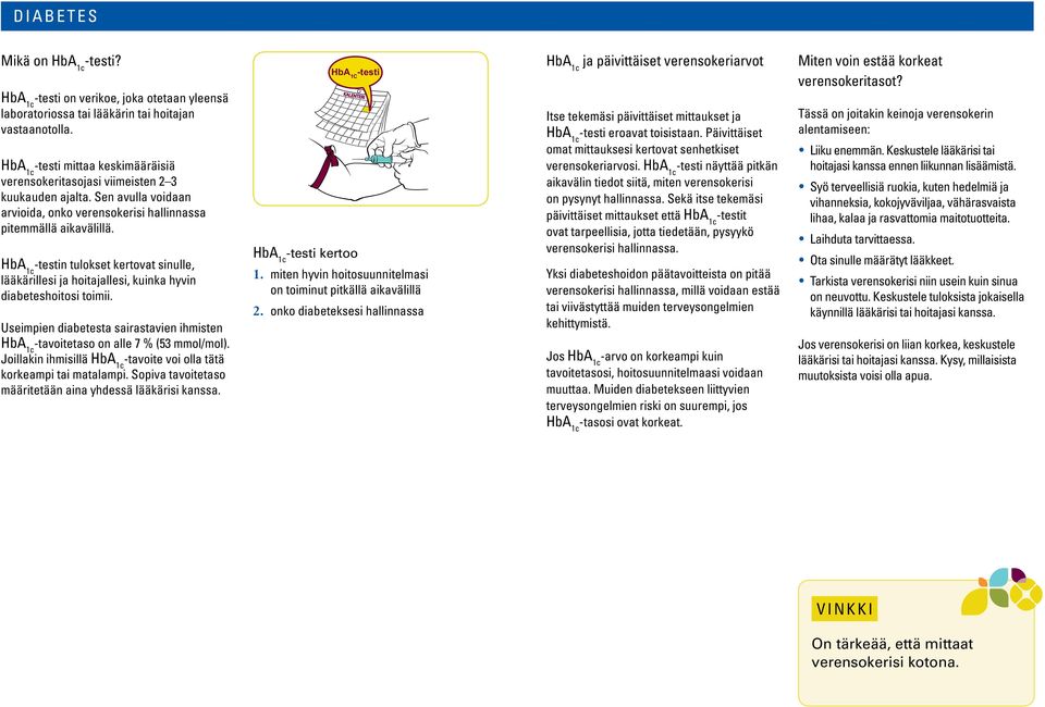 Useimpien diabetesta sairastavien ihmisten -tavoitetaso on alle 7 % (53 mmol/mol). Joillakin ihmisillä -tavoite voi olla tätä korkeampi tai matalampi.