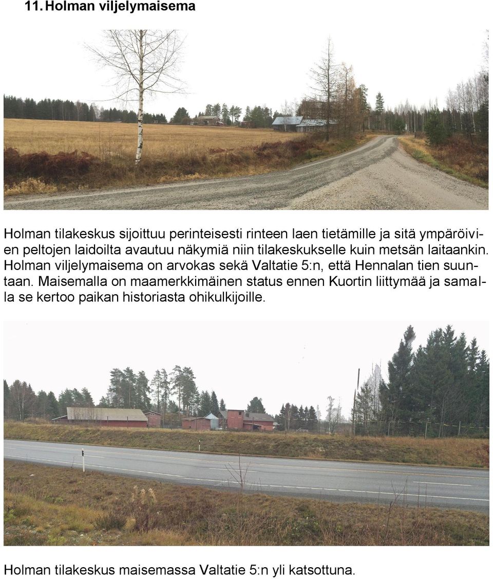 Holman viljelymaisema on arvokas sekä Valtatie 5:n, että Hennalan tien suuntaan.