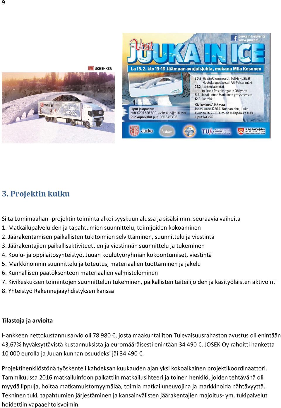 Koulu- ja oppilaitosyhteistyö, Juuan koulutyöryhmän kokoontumiset, viestintä 5. Markkinoinnin suunnittelu ja toteutus, materiaalien tuottaminen ja jakelu 6.