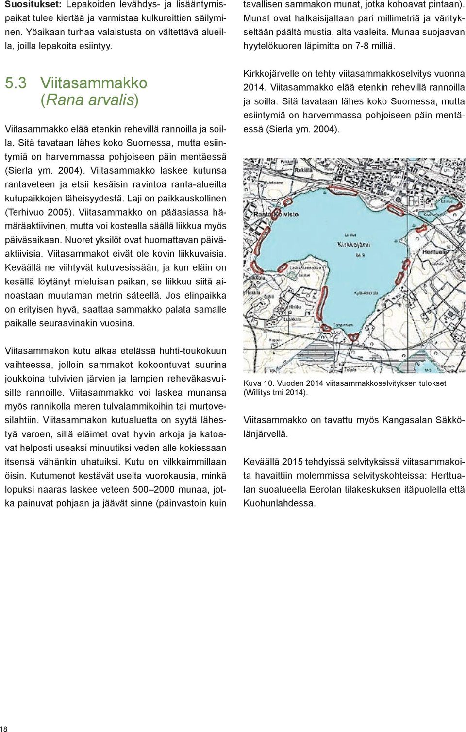 5.3 Viitasammakko (Rana arvalis) Viitasammakko elää etenkin rehevillä rannoilla ja soilla. Sitä tavataan lähes koko Suomessa, mutta esiintymiä on harvemmassa pohjoiseen päin mentäessä (Sierla ym.