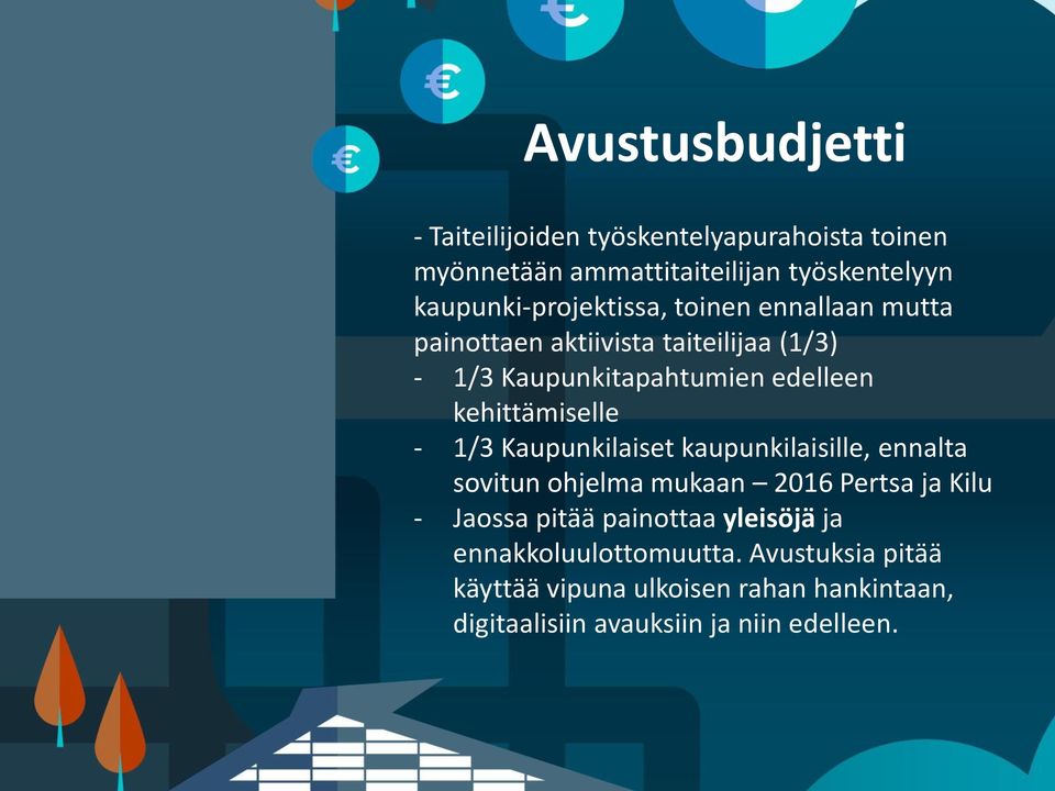 kehittämiselle - 1/3 Kaupunkilaiset kaupunkilaisille, ennalta sovitun ohjelma mukaan 2016 Pertsa ja Kilu - Jaossa pitää