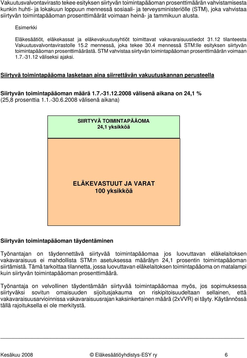 12 tilanteesta Vakuutusvalvontavirastolle 15.2 mennessä, joka tekee 30.4 mennessä STM:lle esityksen siirtyvän toimintapääoman prosenttimäärästä.