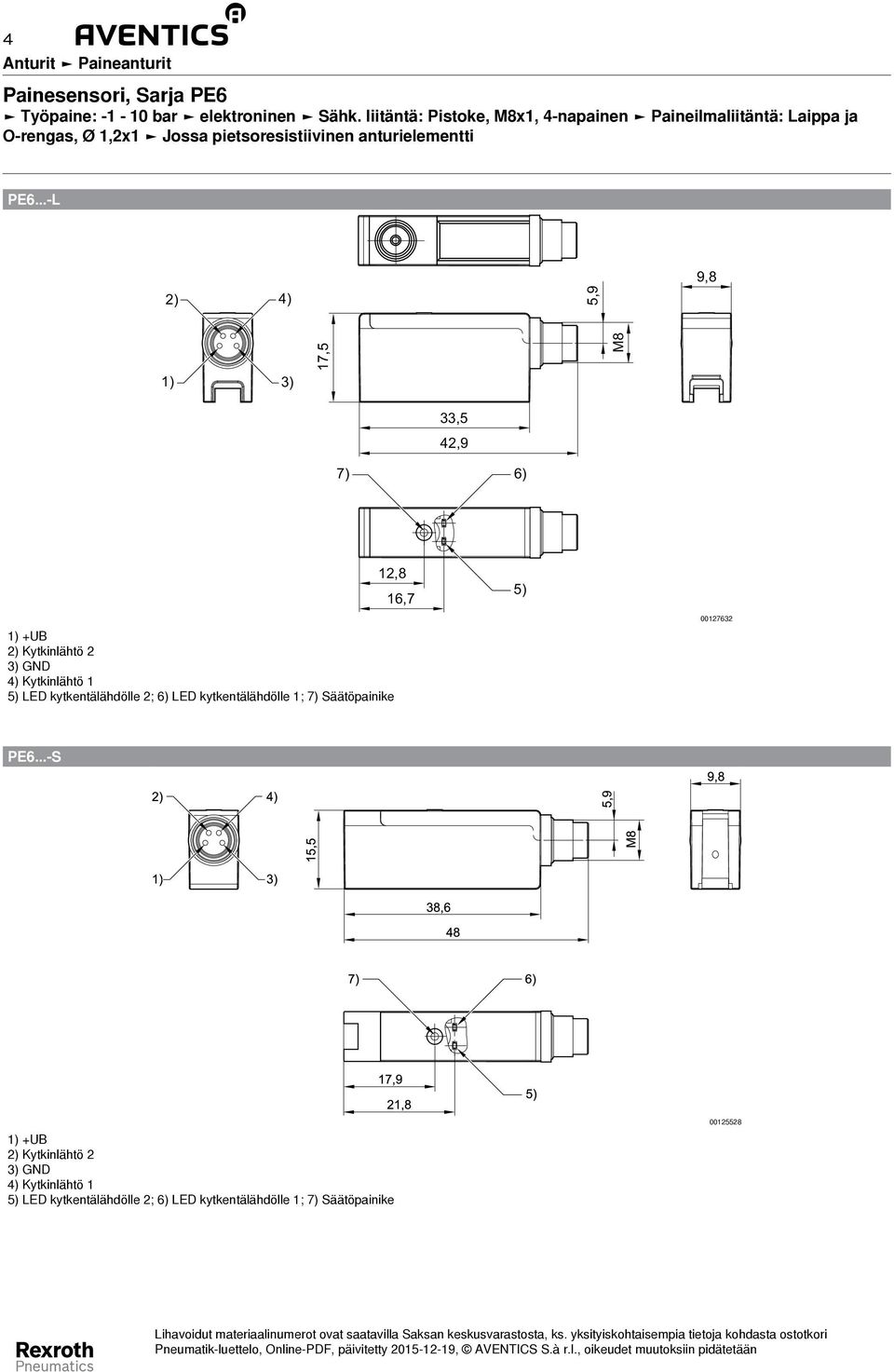 ..-L 2) 4) 5,9 9,8 1) ) 17,5 M8,5 42,9 7) 6) 12,8 16,7 5) 1) +UB 2) Kytkinlähtö 2 ) GND 4) Kytkinlähtö 1 5) LED kytkentälähdölle