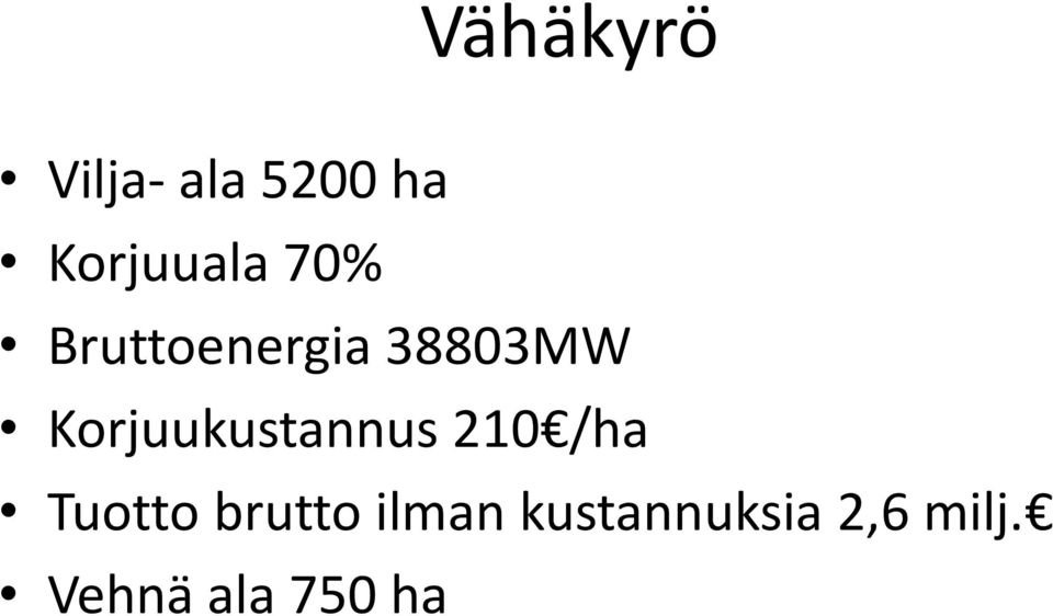 Korjuukustannus 210 /ha Tuotto