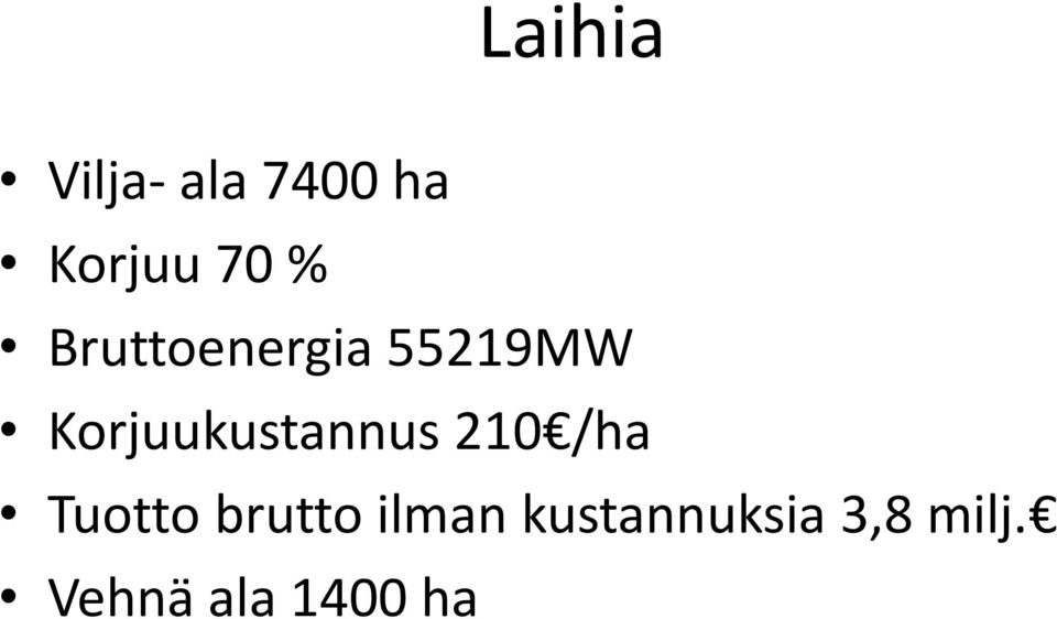 Korjuukustannus 210 /ha Tuotto