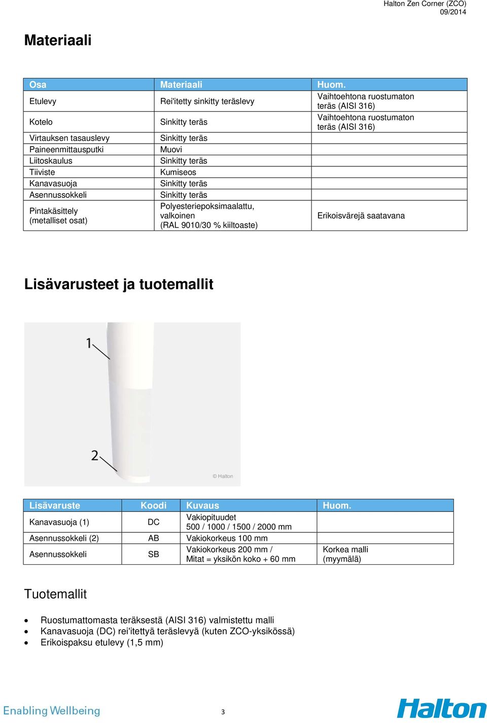 Kumiseos Kanavasuoja Asennussokkeli Polyesteriepoksimaalattu, Pintakäsittely valkoinen (metalliset osat) (RAL 9010/30 % kiiltoaste) Erikoisvärejä saatavana Lisävarusteet ja tuotemallit Lisävaruste