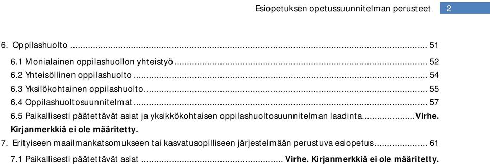 5 Paikallisesti päätettävät asiat ja yksikkökohtaisen oppilashuoltosuunnitelman laadinta...virhe.