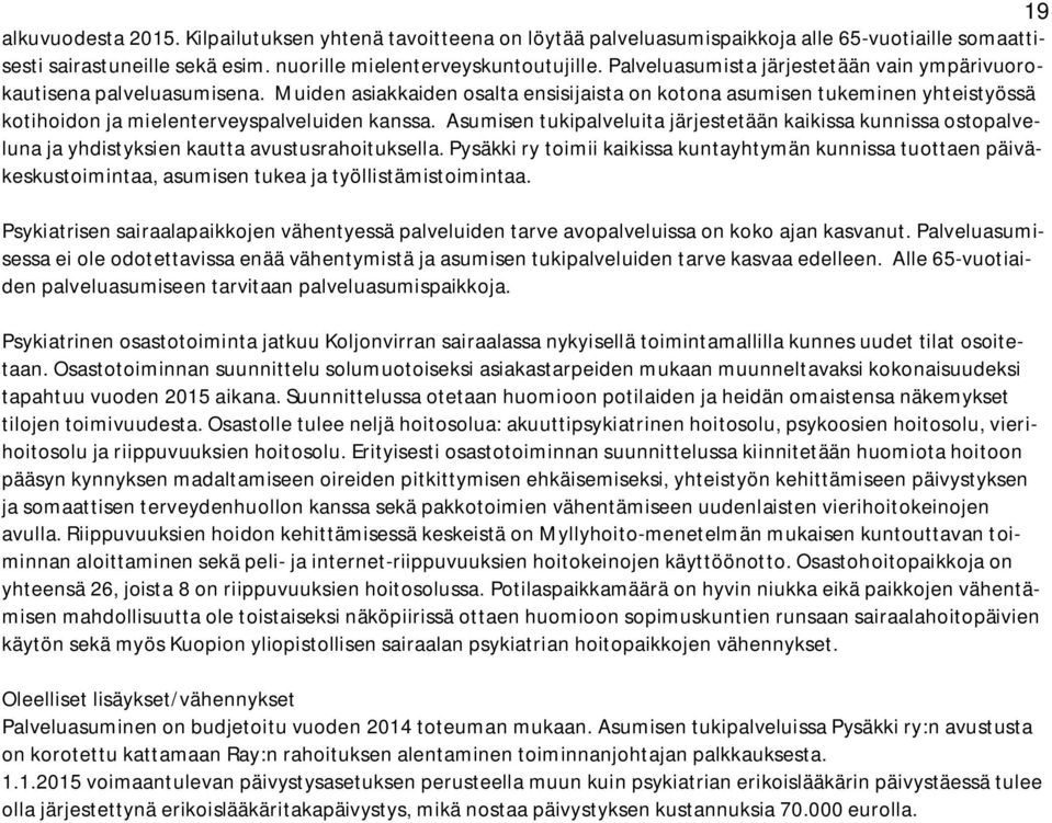 Asumisen tukipalveluita järjestetään kaikissa kunnissa ostopalveluna ja yhdistyksien kautta avustusrahoituksella.