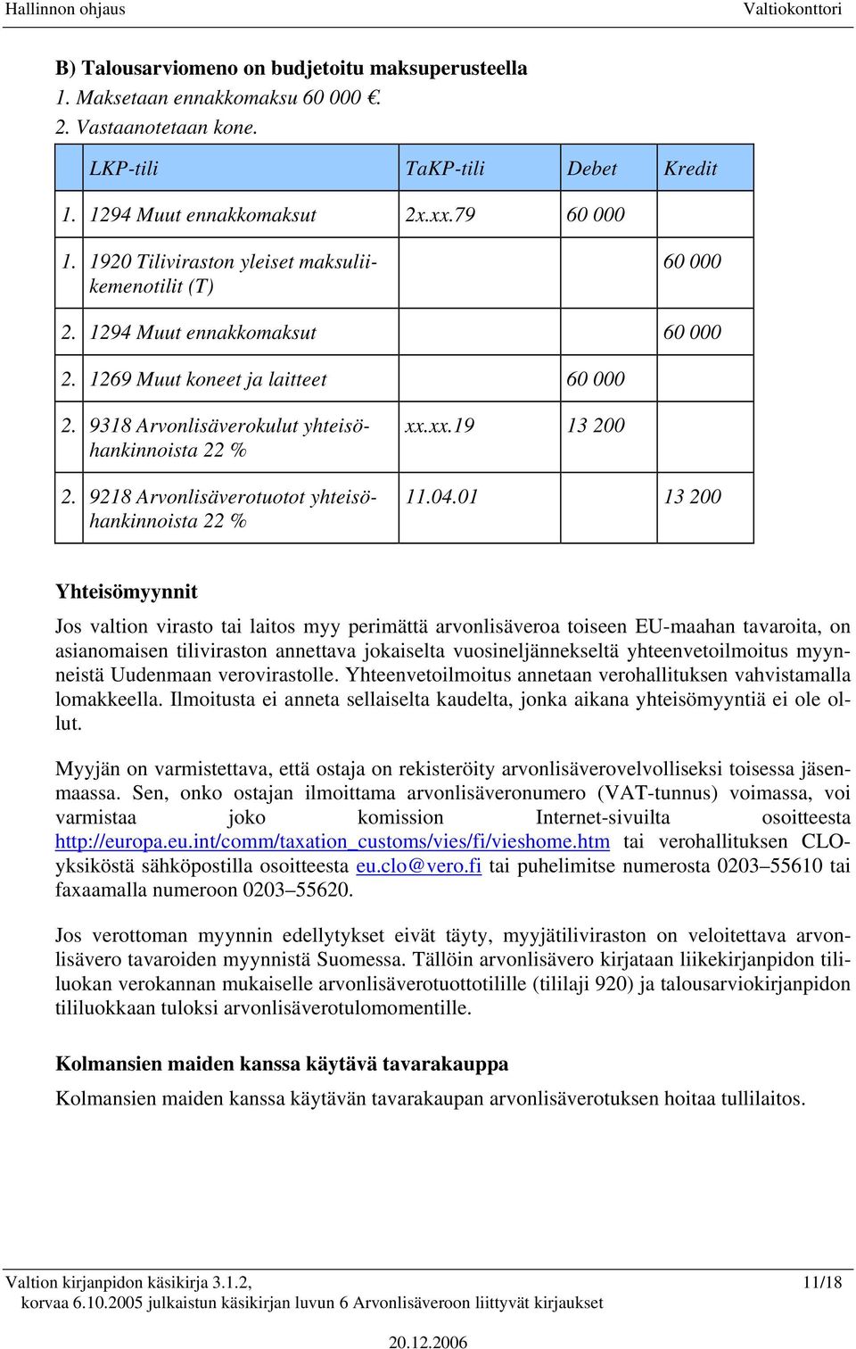 9218 Arvonlisäverotuotot yhteisöhankinnoista 22 % xx.xx.19 13 200 11.04.