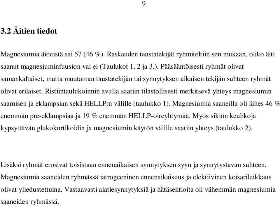 Magnesiumia saaneilla oli lähes 46 % enemmän pre-eklampsiaa ja 19 % enemmän HELLP-oireyhtymää.
