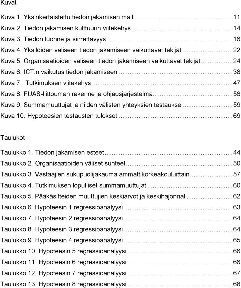 Tutkimuksen viitekehys... 47 Kuva 8. FUAS-liittouman rakenne ja ohjausjärjestelmä... 56 Kuva 9. Summamuuttujat ja niiden välisten yhteyksien testaukse... 59 Kuva 10. Hypoteesien testausten tulokset.