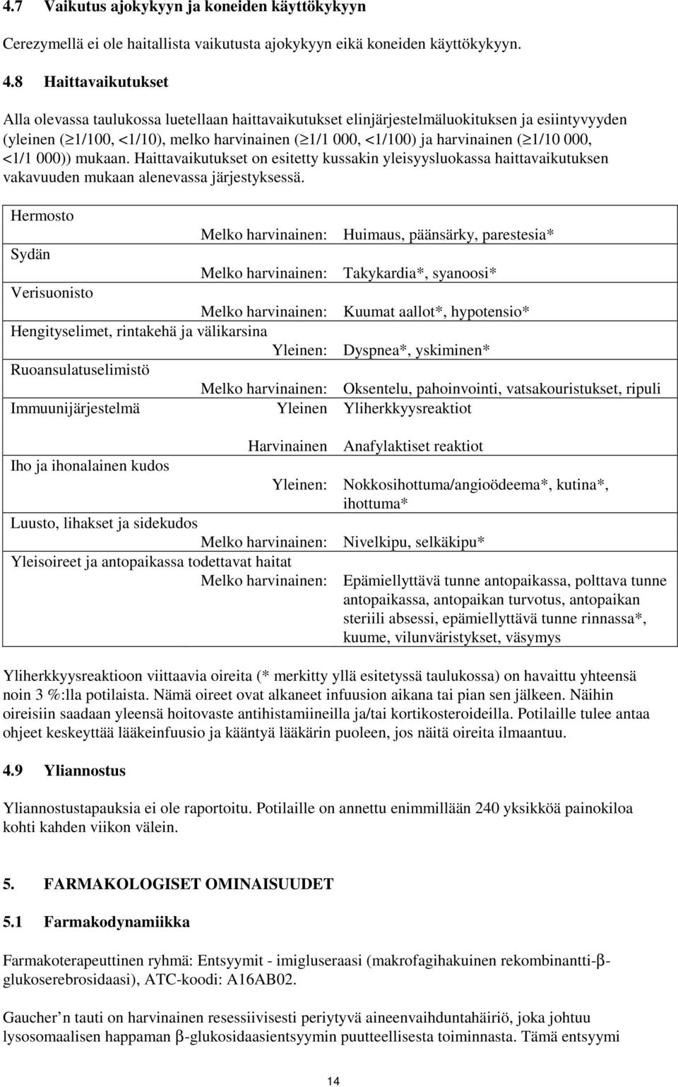 1/10 000, <1/1 000)) mukaan. Haittavaikutukset on esitetty kussakin yleisyysluokassa haittavaikutuksen vakavuuden mukaan alenevassa järjestyksessä.