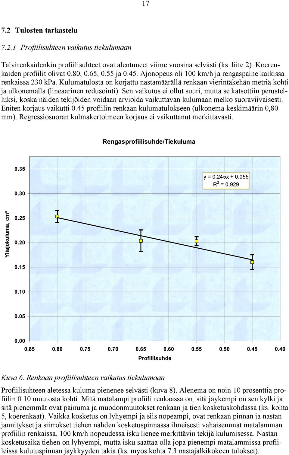 Sen vaikutus ei ollut suuri, mutta se katsottiin perustelluksi, koska näiden tekijöiden voidaan arvioida vaikuttavan kulumaan melko suoraviivaisesti. Eniten korjaus vaikutti 0.