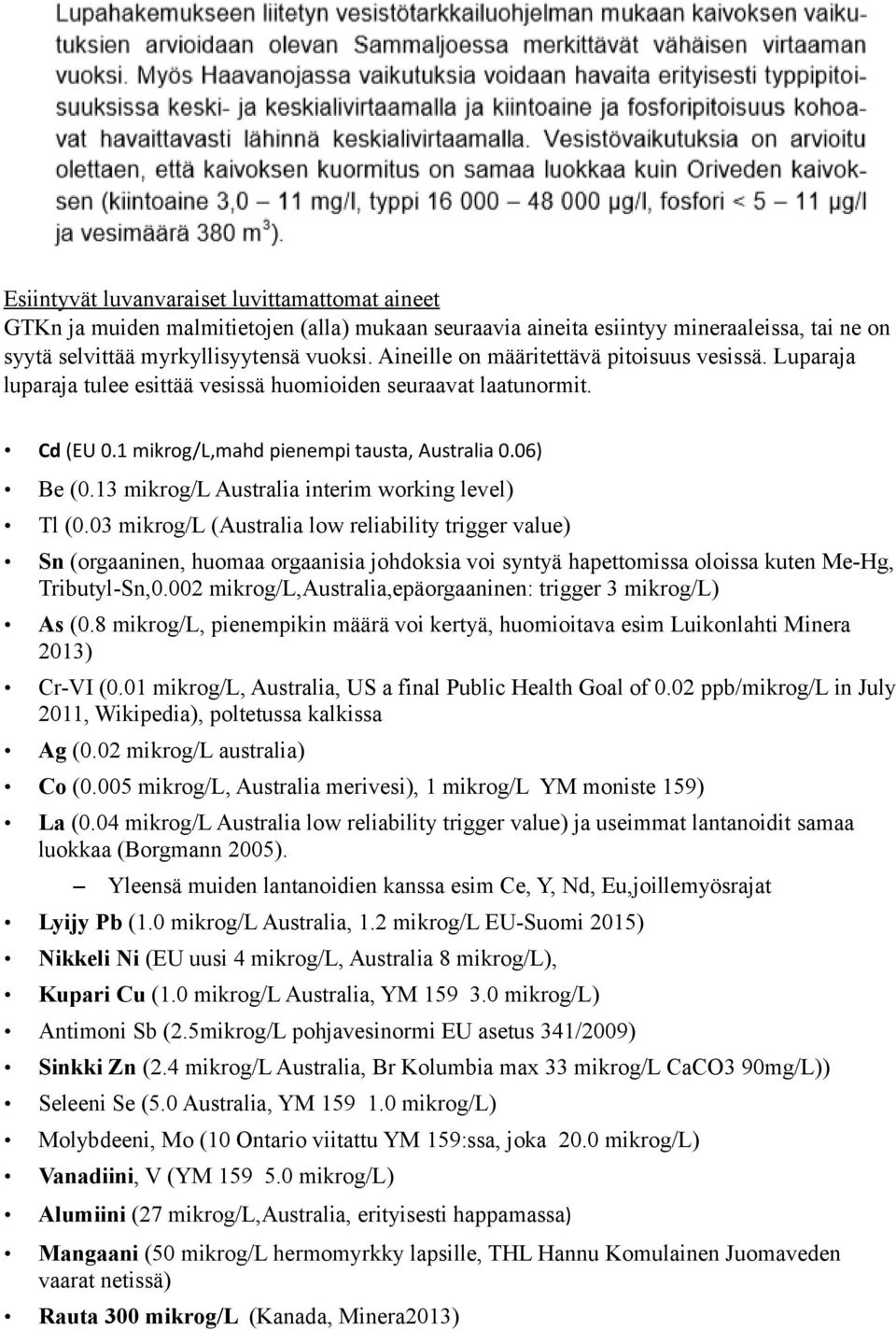 13 mikrog/l Australia interim working level) Tl (0.