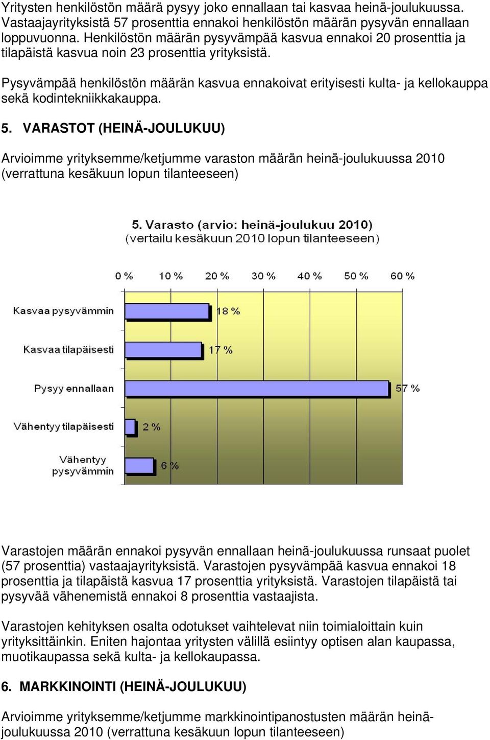 Pysyvämpää henkilöstön määrän kasvua ennakoivat erityisesti kulta- ja kellokauppa sekä kodintekniikkakauppa. 5.