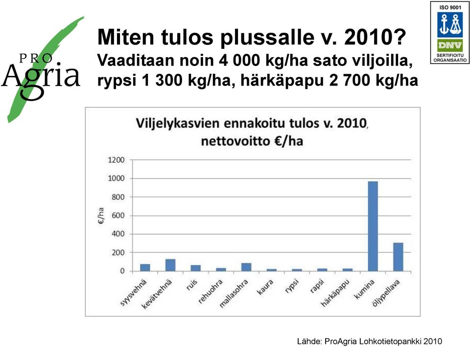 viljoilla, rypsi 1 300 kg/ha,