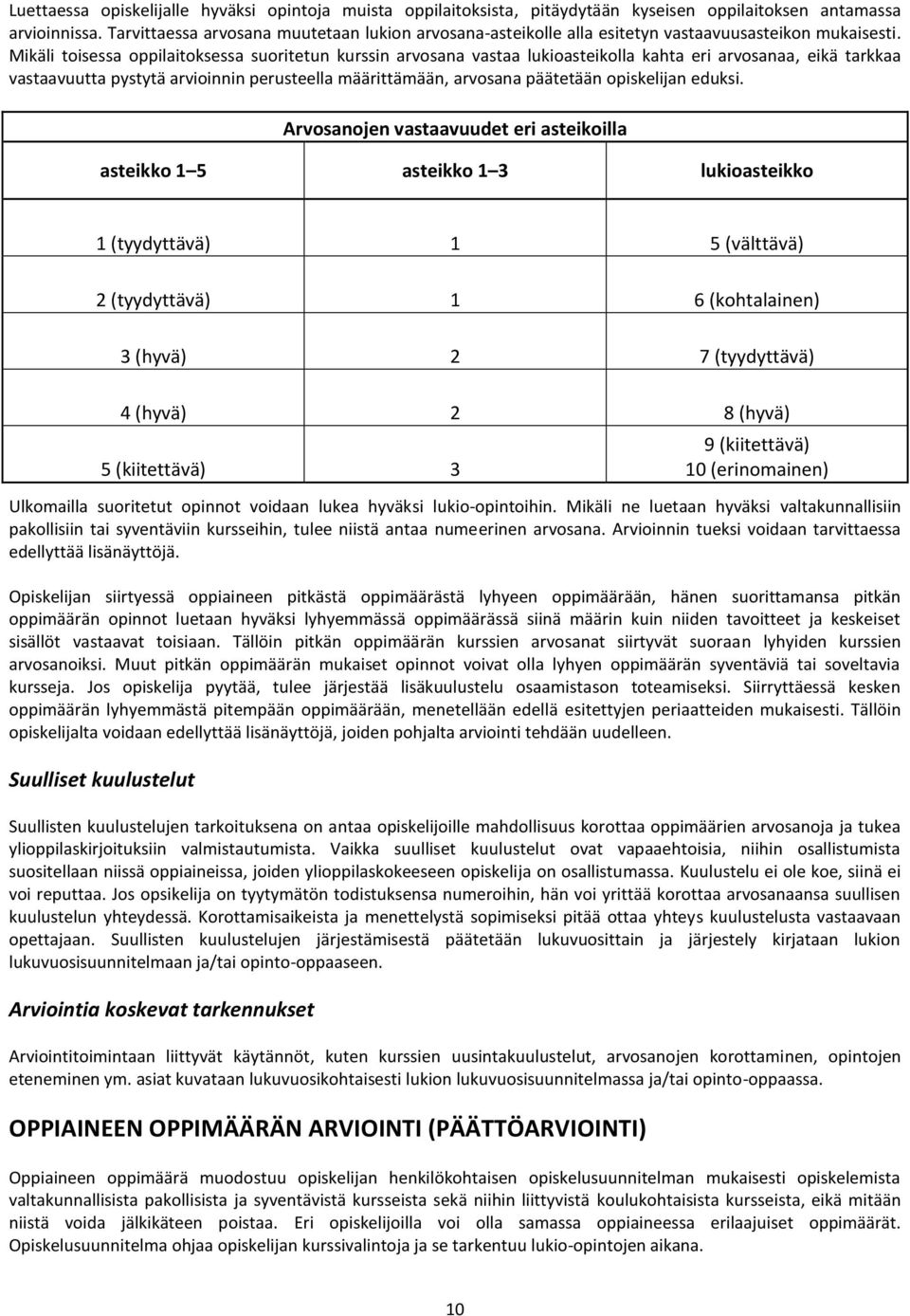 Mikäli toisessa oppilaitoksessa suoritetun kurssin arvosana vastaa lukioasteikolla kahta eri arvosanaa, eikä tarkkaa vastaavuutta pystytä arvioinnin perusteella määrittämään, arvosana päätetään