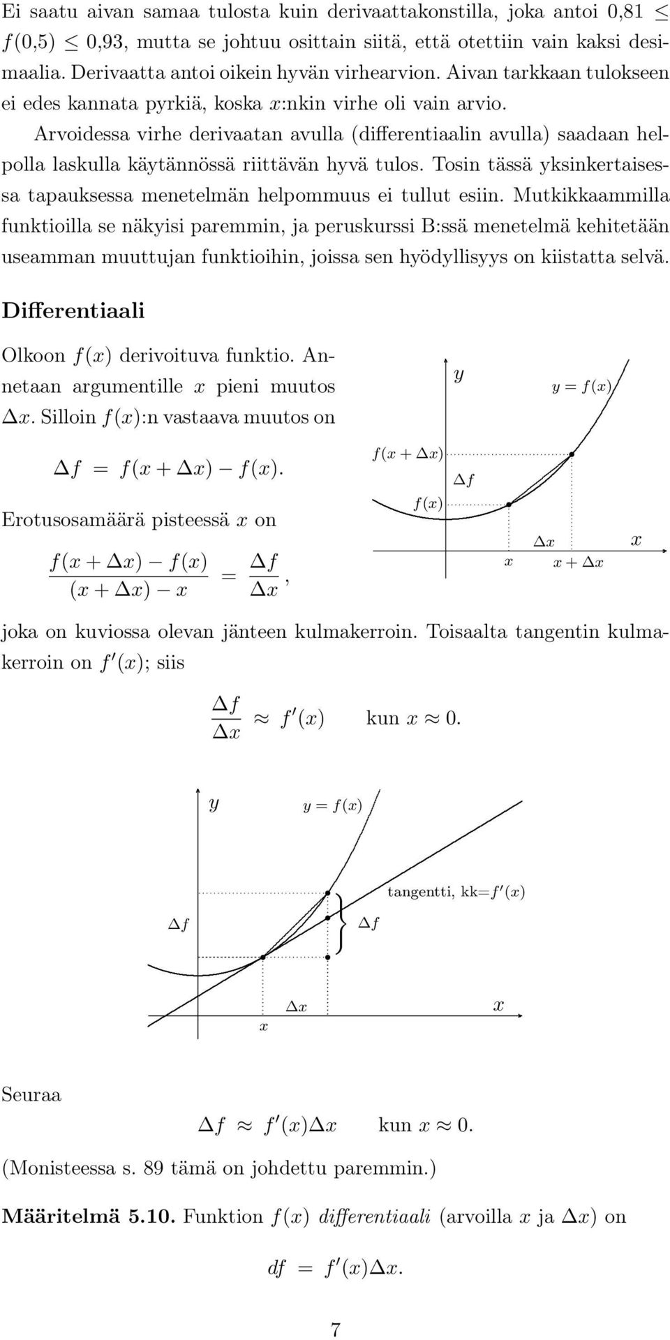 tässä ksinkertaisessa tapauksessa menetelmän helpommuus ei tullut esiin Mutkikkaammilla funktioilla se näkisi paremmin, ja peruskurssi B:ssä menetelmä kehitetään useamman muuttujan funktioihin,