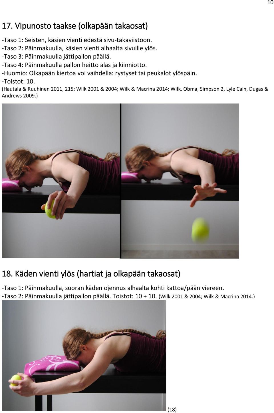 -Toistot: 10. (Hautala & Ruuhinen 2011, 215; Wilk 2001 & 2004; Wilk & Macrina 2014; Wilk, Obma, Simpson 2, Lyle Cain, Dugas & Andrews 2009.) 18.