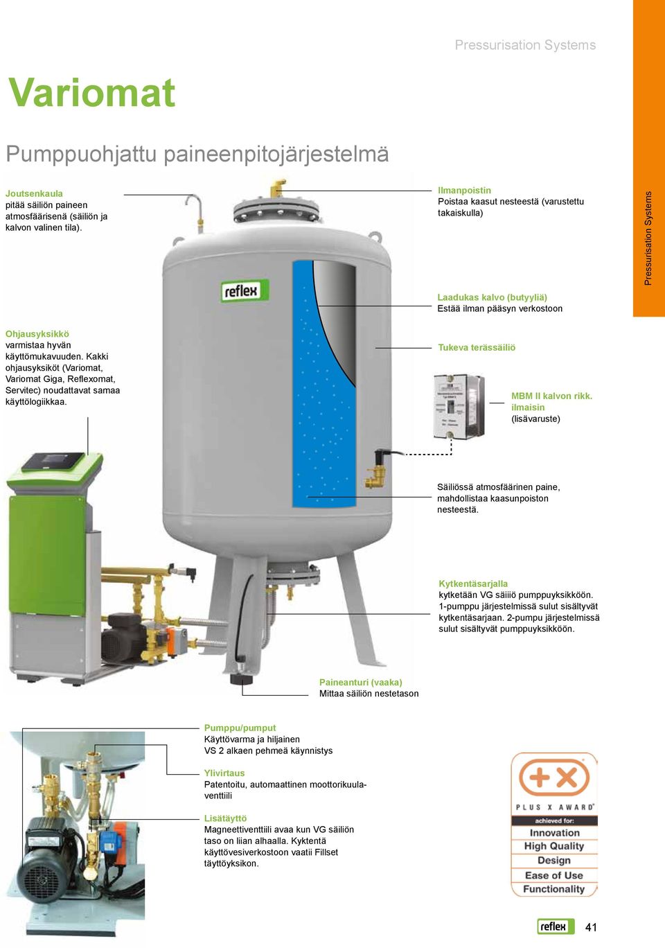 Kakki ohjausyksiköt (Variomat, Variomat Giga, Reflexomat, Servitec) noudattavat samaa käyttölogiikkaa. Tukeva terässäiliö MBM ll kalvon rikk.