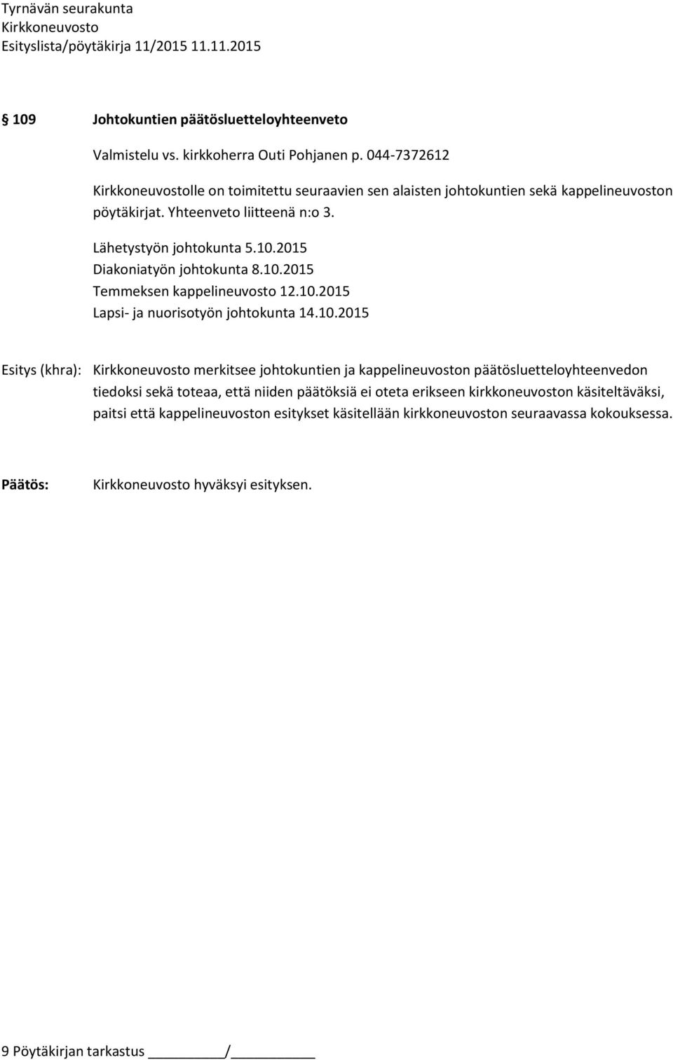 2015 Diakoniatyön johtokunta 8.10.
