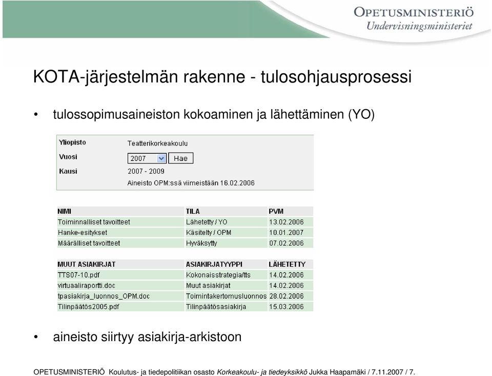 siirtyy asiakirja-arkistoon OPETUSMINISTERIÖ Koulutus- ja