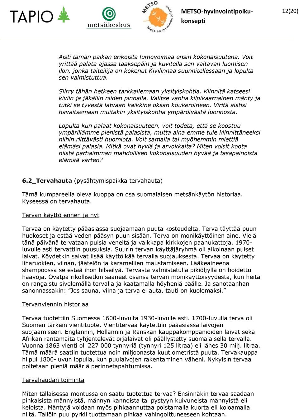 Siirry tähän hetkeen tarkkailemaan yksityiskohtia. Kiinnitä katseesi kiviin ja jäkäliin niiden pinnalla. Valitse vanha kilpikaarnainen mänty ja tutki se tyvestä latvaan kaikkine oksan koukeroineen.