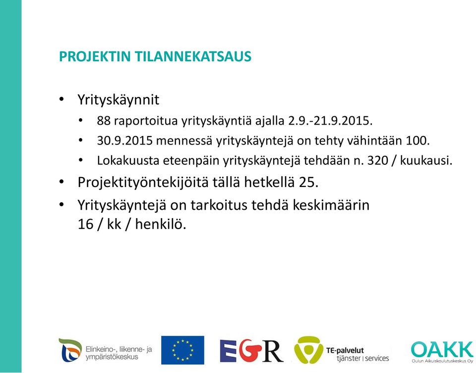 Lokakuusta eteenpäin yrityskäyntejä tehdään n. 320 / kuukausi.