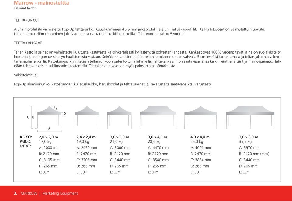 TELTTAKANKAAT: Teltan katto ja seinät on valmistettu kulutusta kestävästä kaksinkertaisesti kyllästetystä polyesterikangasta.