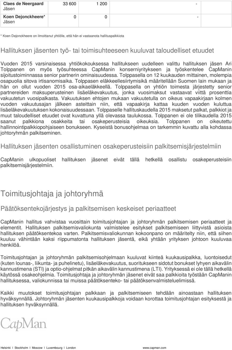 CapManin sijoitustoiminnassa senior partnerin ominaisuudessa. Tolppasella on 12 kuukauden mittainen, molempia osapuolia sitova irtisanomisaika.