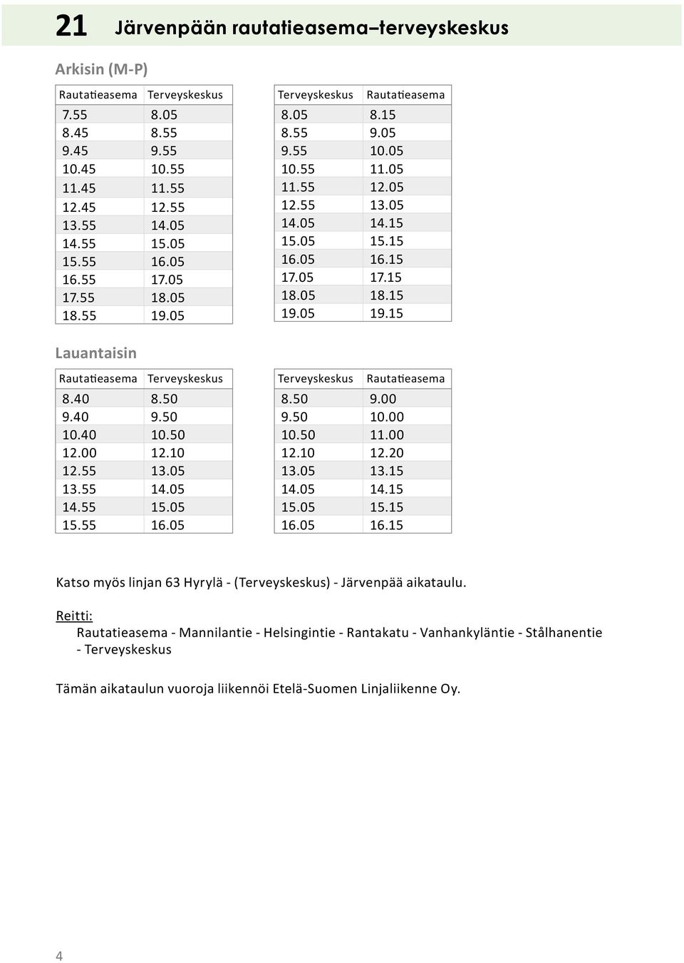 40 9.50 10.40 10.50 12.00 12.10 12.55 13.05 13.55 14.05 14.55 15.05 15.55 16.05 Terveyskeskus 8.50 9.00 9.50 10.00 10.50 11.00 12.10 12.20 13.05 13.15 14.05 14.15 15.05 15.15 16.05 16.