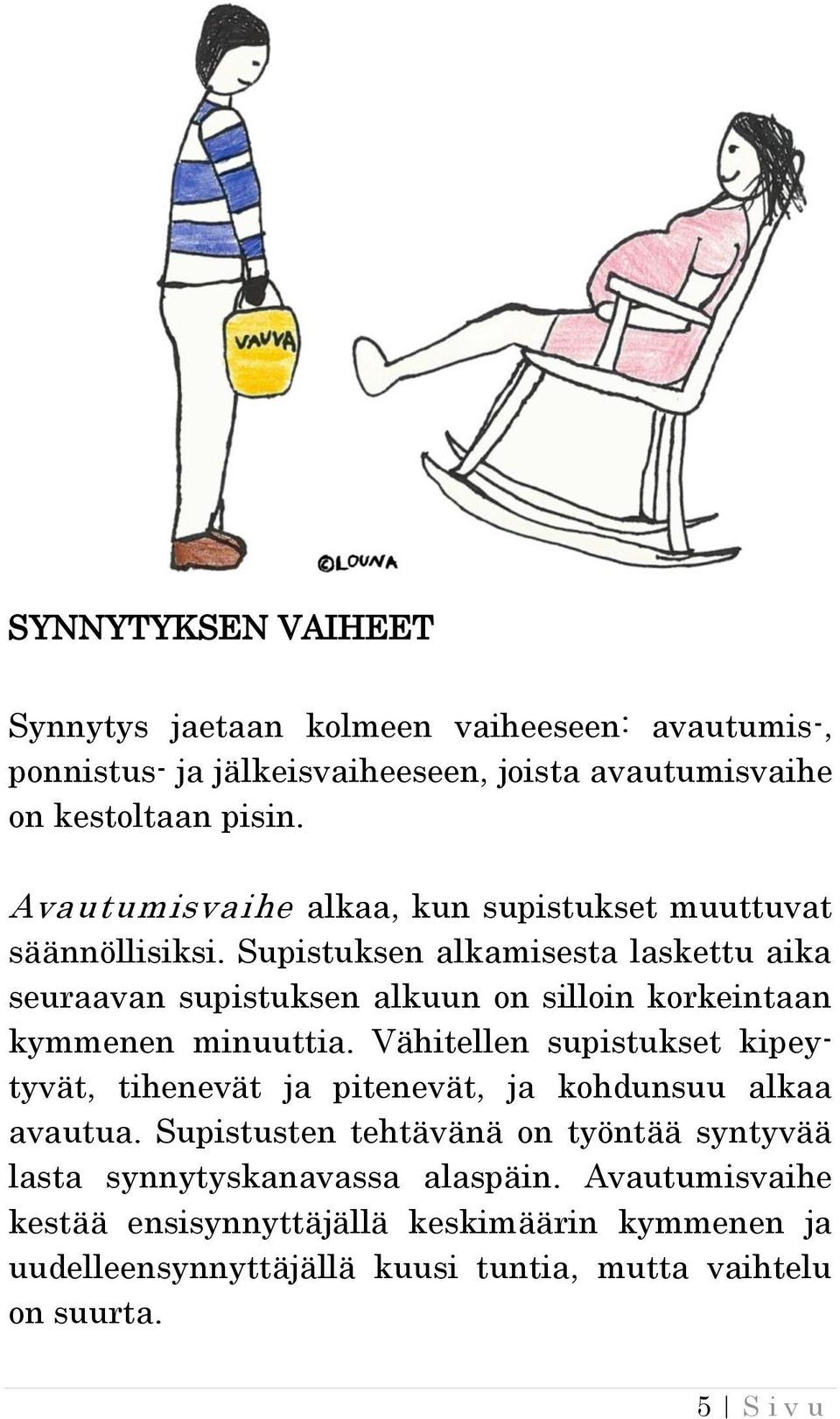 Supistuksen alkamisesta laskettu aika seuraavan supistuksen alkuun on silloin korkeintaan kymmenen minuuttia.