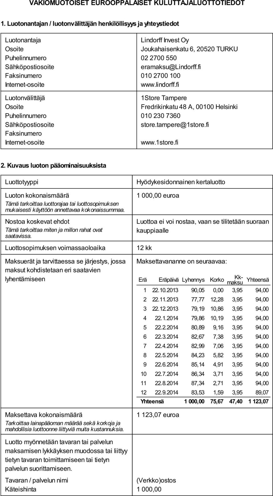 Internet-osoite Lindorff Invest Oy Joukahaisenkatu 6, 20520 TURKU 02 2700 550 eramaksu@lindorff.fi 010 2700 100 www.lindorff.fi 1Store Tampere Fredrikinkatu 48 A, 00100 Helsinki 010 230 7360 store.