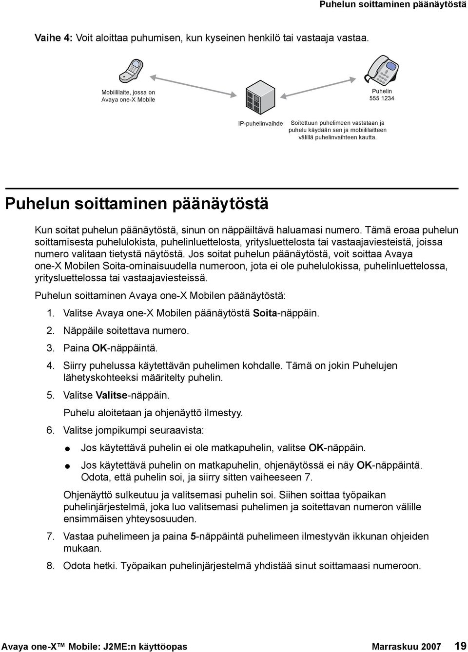 Puhelun soittaminen päänäytöstä Kun soitat puhelun päänäytöstä, sinun on näppäiltävä haluamasi numero.