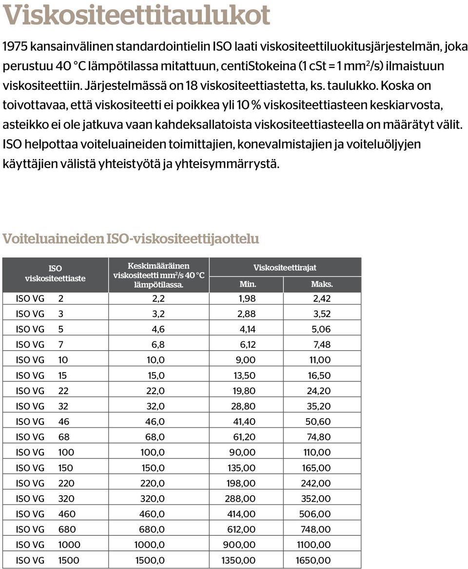 Koska on toivottavaa, että viskositeetti ei poikkea yli 10 % viskositeettiasteen keskiarvosta, asteikko ei ole jatkuva vaan kahdeksallatoista viskositeettiasteella on määrätyt välit.