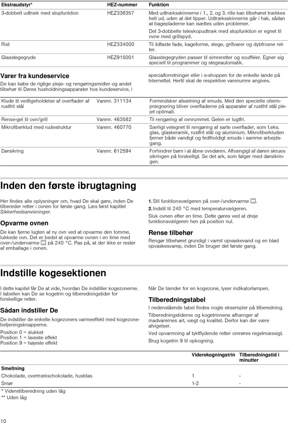 Rist HEZ334000 Til ildfaste fade, kageforme, stege, grillvarer og dybfrosne retter. Glasstegegryde HEZ915001 Glasstegegryden passer til simreretter og souffléer.