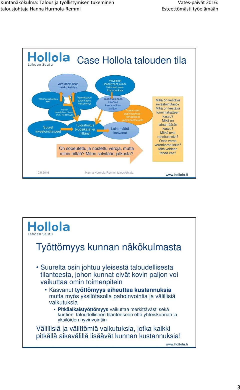 työttömyys) Verotettavan tulon kasvu heikentynyt Tulorahoitus (vuosikate) ei riittänyt Toimintakatteen alijäämä kasvanut liian paljon Tasearvojen alaskirjaukset kertapoistot rasittaneet tulosta