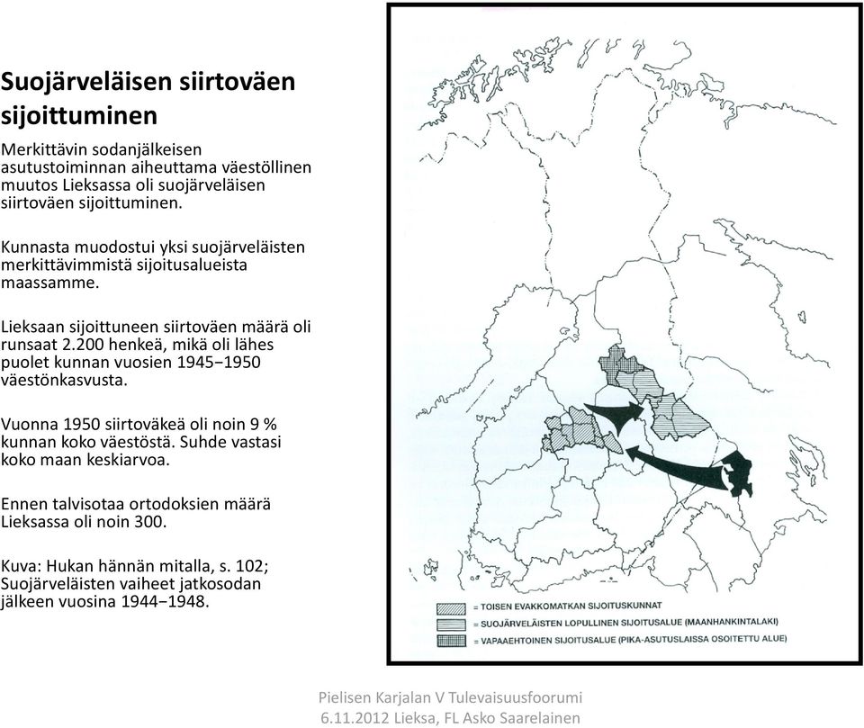 200 henkeä, mikä oli lähes puolet kunnan vuosien 1945 1950 väestönkasvusta. Vuonna 1950 siirtoväkeä oli noin 9 % kunnan koko väestöstä.