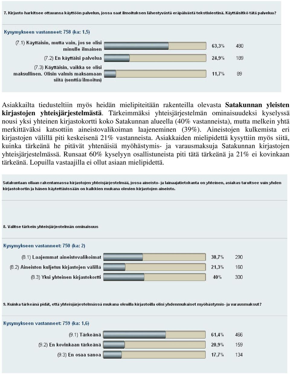 aineistovalikoiman laajeneminen (39%). Aineistojen kulkemista eri kirjastojen välillä piti keskeisenä 21% vastanneista.